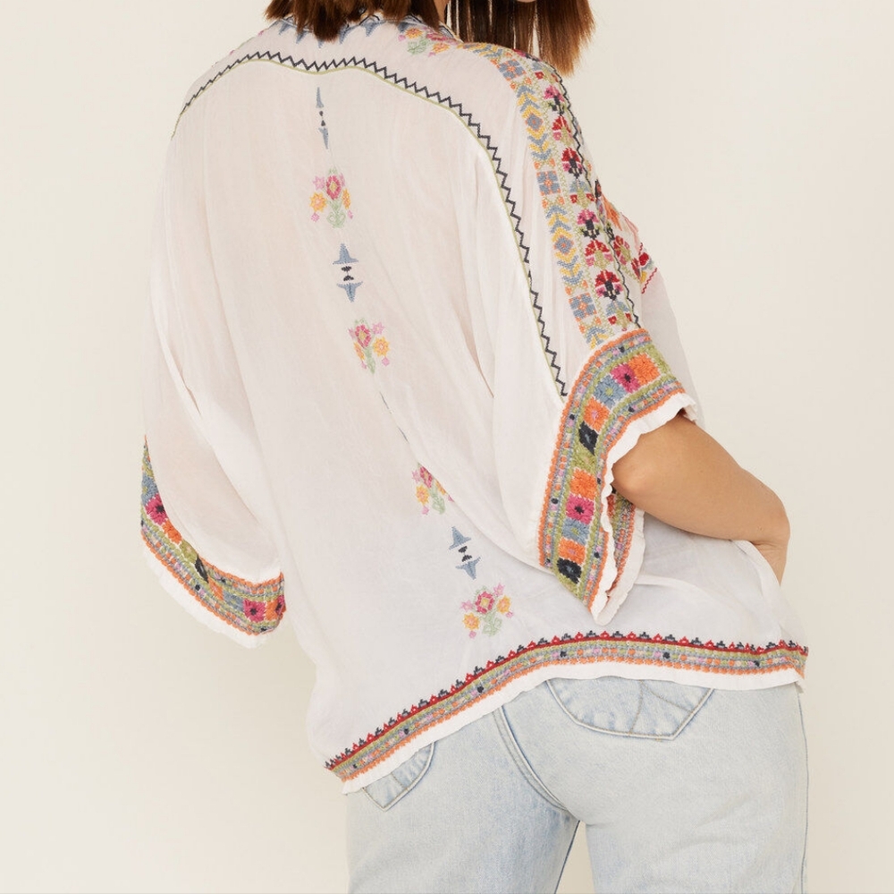 Johnny Was Xylia Embroidered Button Front Blouse Size L - Picture 5 of 11